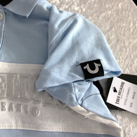 True Religion Kids 2PC Polo Shirt & Pants Set NWT Size M 5/6 Baby Blue Black - Picture 3 of 7
